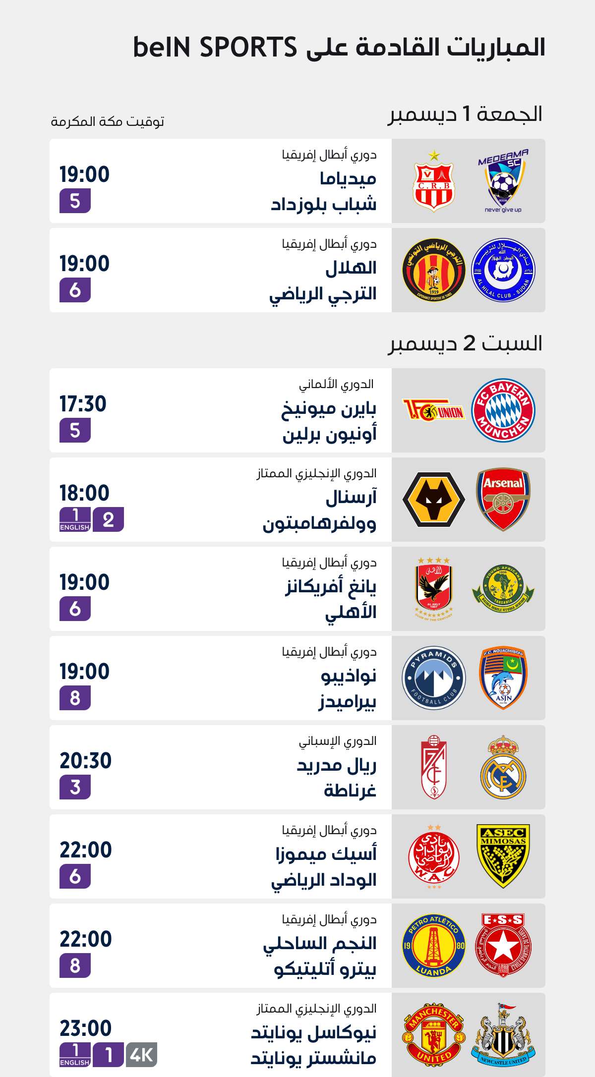Top matches of the week on beIN SPORTS أقوى المباريات لهذا الأسبوع على