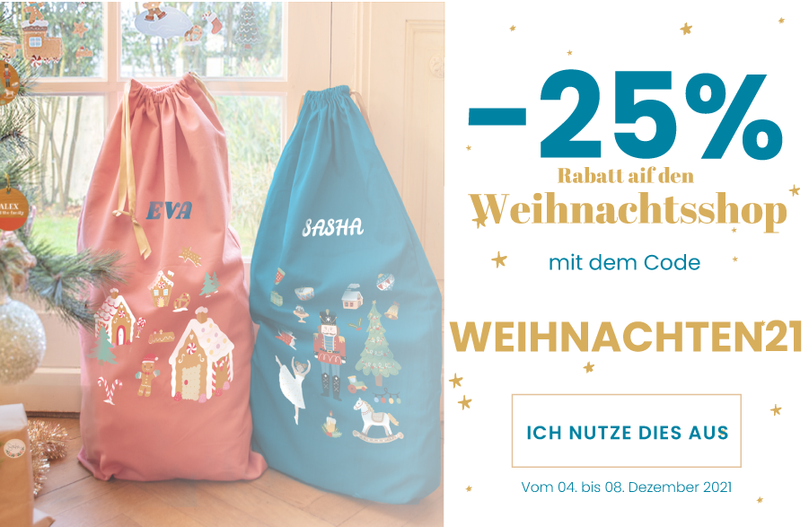 -25% Rabatt auf den Weihnachtsshop mit dem Code WEIHNACHTEN21 : Ich nutze dies aus vom 04. bis 08. Dezember 2021