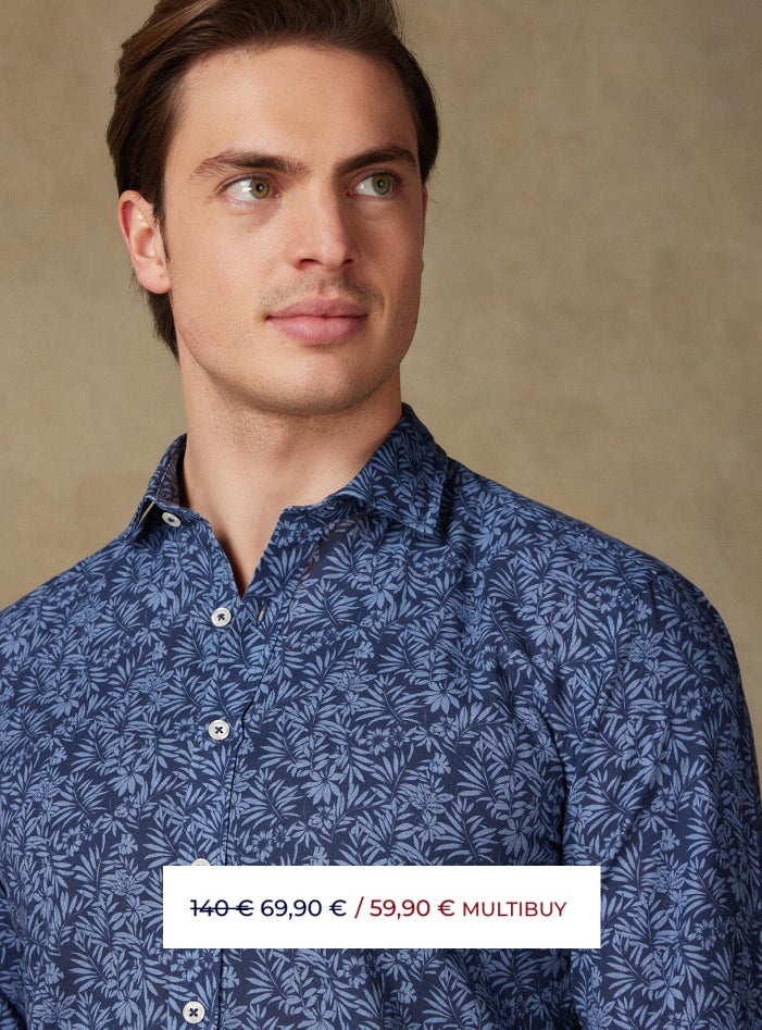 Chemise cintrée Spike en lin marine à motif floral