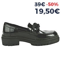 MOCASSINS CRANTÉS VERNIS NOIR FEMME À CHAÎNE VICE VERSA