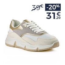 BASKETS PLATEFORME FEMME BLANC ET DORÉ STREET LIFE