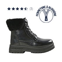 BOTTINES FILLE NOIR AVEC COL FAUSSE FOURRURE GIRL TIME