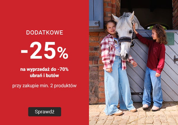 Dodatkowe 25% rabatu przy zakupie min. 2 sztuk ubrań i butów z WYPRZEDAŻY do -70%