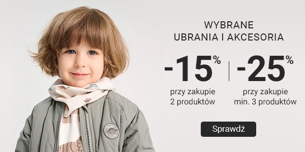 Ubrania i akcesoria dla dzieci: -15% przy zakupie 2 produktów, -25% przy zakupie min. 3 produktów